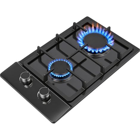 HAUTOUR Plaque de cuisson à gaz à 2 feux - Cuisinière à gaz portable - En acier inoxydable - brûleur 3 kW + 1,75 kW - Pour pique-nique, caravane, camping-car - 51 x 31 x 10 cm (noir) (1/5)