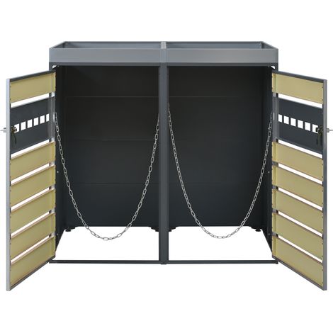 Doppelter Mülltonnenschrank für außen mit Pflanzkasten, verzinkter Stahl, 132 x 80 x 124,5 cm (1/5)