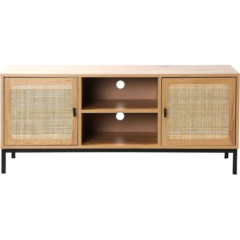 Mobile TV a 2 Porte con Impagliatura in Rattan e 2 Scomparti - L120 cm