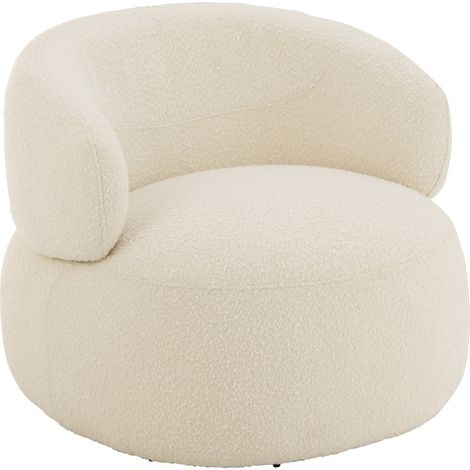 Fauteuil pivotant rond beige en bois et mousse écru cosy - Écru beige doux (1/5)