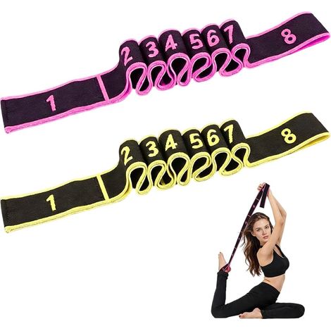 2 Pièces Sangle de Yoga Stretch Bande, Elastique Musculation avec 8 Anneaux (1/5)