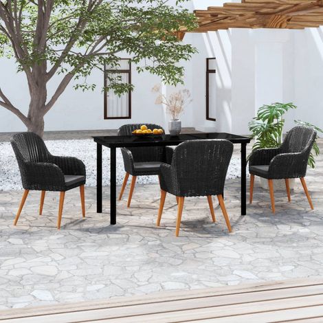 INLIFE Ensemble de salle à manger de jardin avec coussins 5 pcs Noir (1/5)