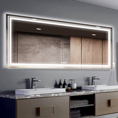 Großer Badspiegel mit LED Beleuchtung 180x90cm, Touchschalter, Dimmbar Kaltweiß Neutral Warmweiß - Badezimmerspiegel, Wandspiegel, Lichtspiegel, LED Spiegel für Bad Hotel (1/5)