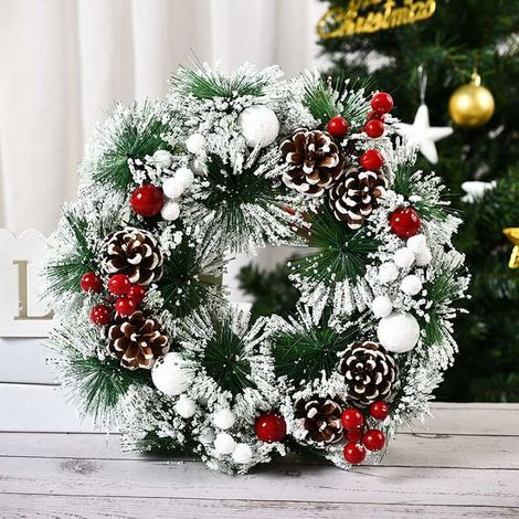 Weihnachtsgirlande, 32 cm lange hängende Winterdekoration für Tür, Fenster und Wand mit Tannenzapfen und Beerensträußen (1/3)