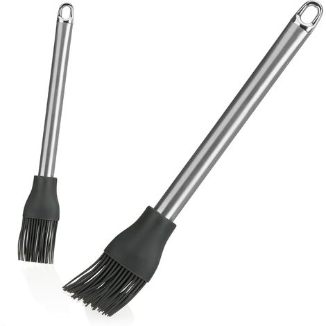 2x pinceau de cuisson en silicone - pinceau à glacer pour la cuisine - aide à la cuisson et à la pâtisserie pour le glaçage et le badigeonnage (2x pinceau pâtissier gris)