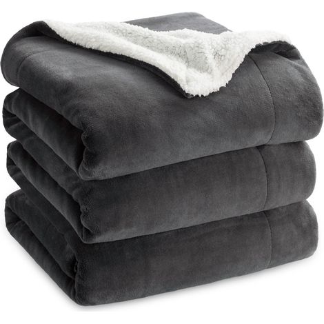 Plaid Polaire Sherpa Couverture - Anthracite, 230x270 cm Plaid Canape Grande Taille, Douce et Chaude Double Face avec Fourrure d'agneau et Tissu Polaire pour Canapé et Lit, Épais (1/5)