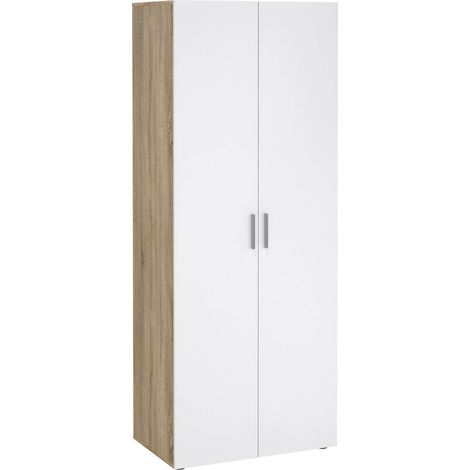 Dmora - Guardaroba 2 ante Arg, Mobile camera da letto, Cabina armadio portabiti, Armadio appendiabiti, 79x50 h201 cm, Quercia e Bianco lucido