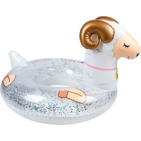 Bouée Gonflable Ronde XXL pour Piscine & Plage Ultra Confort, Flotteur Deluxe - Mouton A Paillettes ø115cm (1/4)