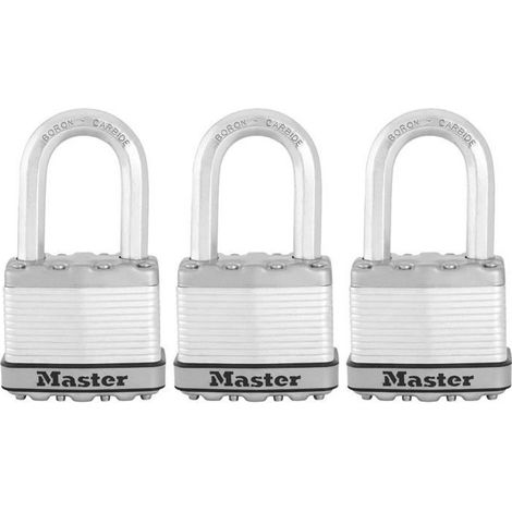MASTER LOCK Cadenas Haute Sécurité [A Clé] [Acier Laminé Recouvert] [Extérieur - Anti-rouille] [Anse M] [Pack de 3] M115EURTRILF - Idéal pour les remises, les garages, les clôtures et les portails (1/7)