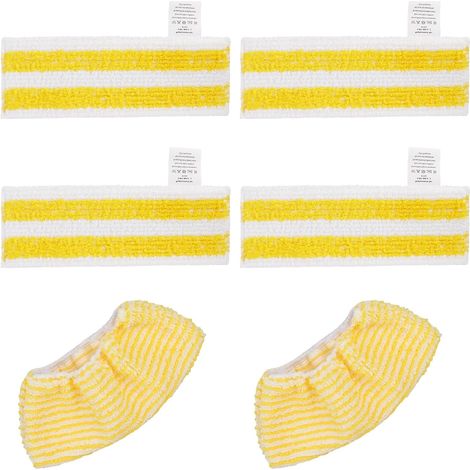 Lot 6 chiffons microfibre Easyfix - Compatible Karcher SC1 à SC5 - 4 lingettes + 2 bonnettes