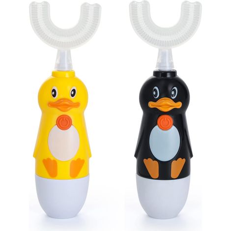 Brosse à dents électrique automatique pour enfants de 2 à 5 ans, brosse à dents ultrasonique pour enfants de 4 à 9 ans (lot de 2, jaune et noire)-AquaForge (1/5)