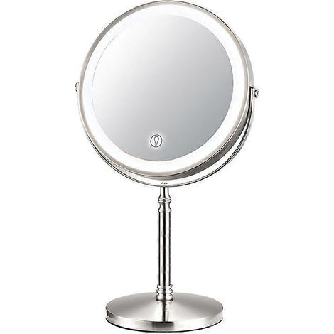 JIAJIEFANG 20cm Goldfarbener Kosmetikspiegel mit integrierter Beleuchtung, USB-Ladefunktion, 10-facher Vergrößerung, einstellbarer Hintergrundbeleuchtung und freistehendem Standfuß. (1/5)