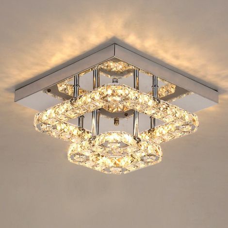 Plafonnier LED cristal K9 acier inoxydable, 27x27cm, 3 températures, 1200lm, IP65 (1/5)