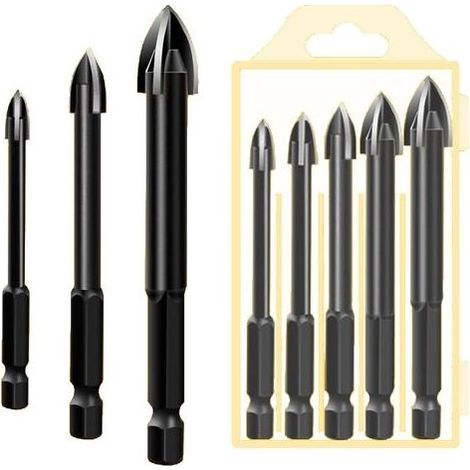5 Pcs Foret, Foret De Maçonnerie En Carbure De Tungstène Set Pour Métal Acier, Tuile De Céramique Porcelaine, Béton, Brique, Plastique Et Bois,Noir (1/5)
