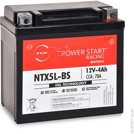 NX - Batterie moto Gel YT5L-BS / YTX5L-BS / NTX5L-BS 12V 4Ah (1/3)