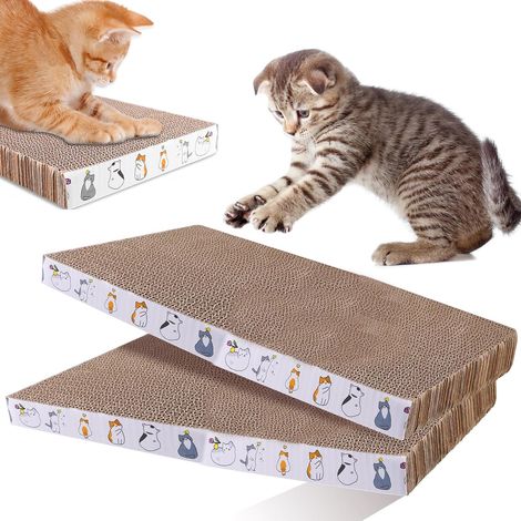 Lot de 3 griffoirs - carton ondulé - 43 x 21 cm - carré - pour chats - tapis à griffer épaisseur 3,3 cm - réversible - tapis à griffer (marron)