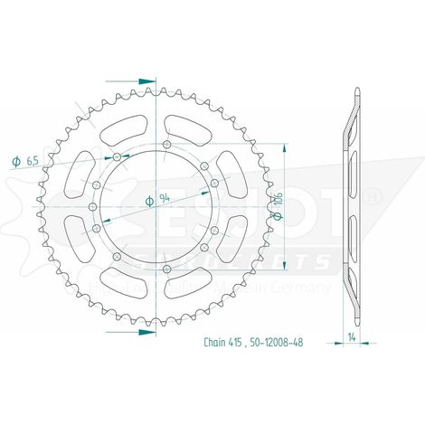 Couronne Acier compatible avec les motos de marque KTM - 415 - 48 Dents - Made in Germany (1/2)