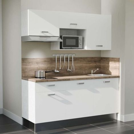Kitchenette K30L-PT avec électroménager - 180 cm - plan stratifié, évier inox