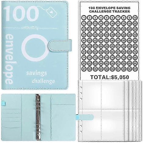 Le classeur de défi d'épargne au format A5, contenant 100 enveloppes, inclut des enveloppes pour l'argent liquide et un outil de planification compatible. (1/5)