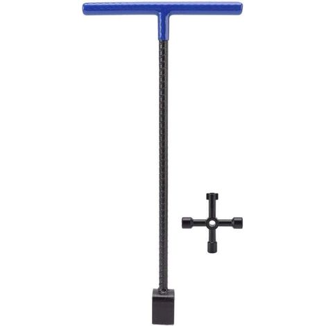 Wasserzählerschlüssel, 16-Zoll-Wasserabsperrwerkzeug, T-Griff-Wasserzählerschlüssel mit 4-Wege-Multifunktionsschlüssel für Hauptwasserabsperrventil (Blau)