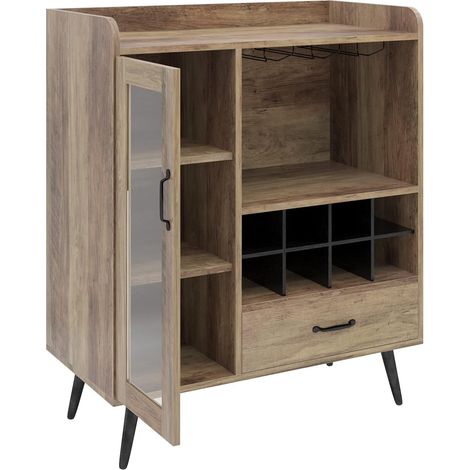 Soges – Buffet cave à vin avec porte en verre – Rangement pour 8 bouteilles et 6 verres – Dimensions 80 x 40 x 95,5 cm – MDF imperméable marron (1/5)