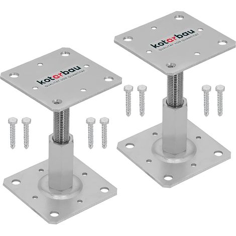 KOTARBAU® 2 Pièces Pied Réglable - Support de Poteau - Acier Galvanisé - 110 x 110 mm - Argent - Pied de Poteau Reglable - 90 - 150 mm