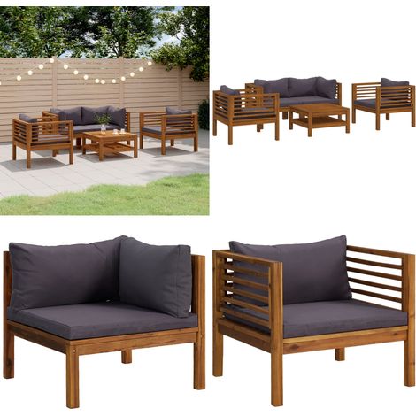 Salon de jardin 5 pcs avec coussin Bois d'acacia solide - salon de jardin - salon de jardin en bois - Home & Living (1/5)