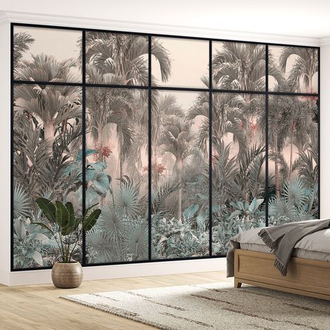 Papier peint panoramique Trompe l'oeil Verrière - Forêt tropicale - 325 cm x 206 cm (1/5)