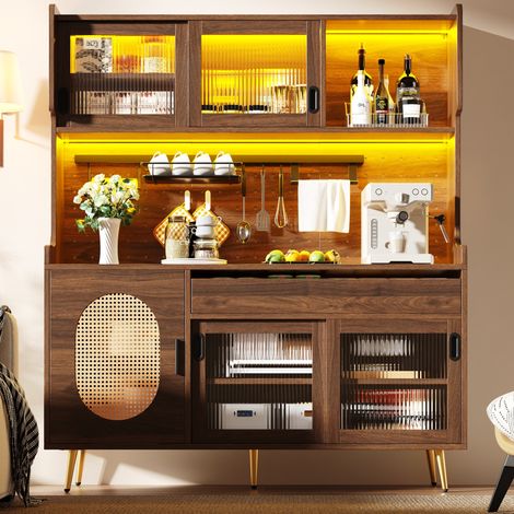 Credenza alta 145x39x171 cm in MDF marrone, 5 ante, LED e contenitore - CHICFURN (1/5)