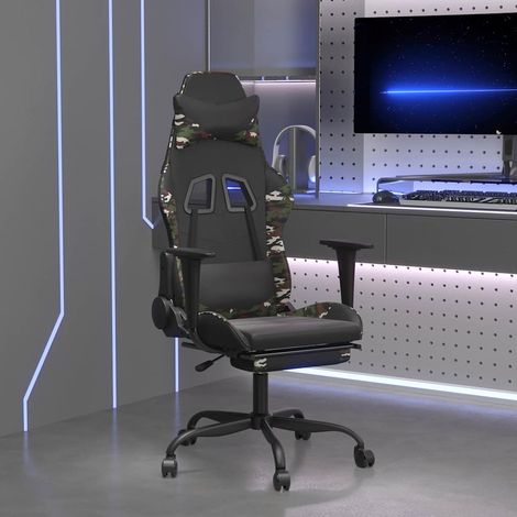 vidaXL Silla gaming masaje reposapiés cuero sintético negro camuflaje (1/5)