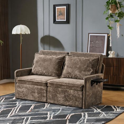 Canapé convertible 3-en-1 en chenille marron avec dossier (1/5)