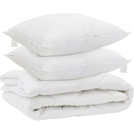 Housse de couette et taie d'oreiller toutes saisons, ensemble 3 pièces, microfibre blanche. (1/5)