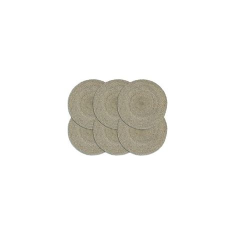 Manteles individuales, juego de 6, grises, redondos de 38 cm, de yute - Crezuo