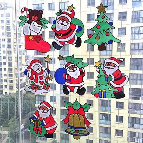 TrAdE Shop Traesio - Set 2pz Decorazioni Adesive Natalizie 30cm Natale Per Vetro Finestre Vetrine Stickers - (1/2)