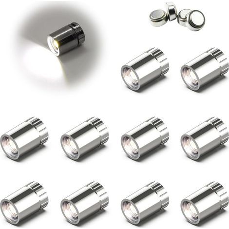 Lot de 10 petits spots LED à piles, blanc chaud, sans fil, miniatures pour œuvres d'art, peinture, vitrine de bijoux, placard, loisirs créatifs (Blanc froid) (1/4)