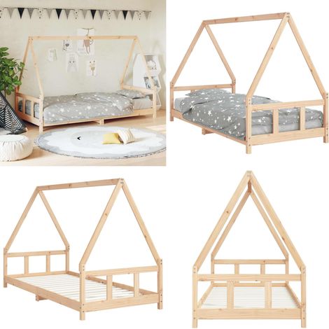 Estructura de cama para niños madera maciza de pino 90x200 cm - Cama de madera - Cama de pino