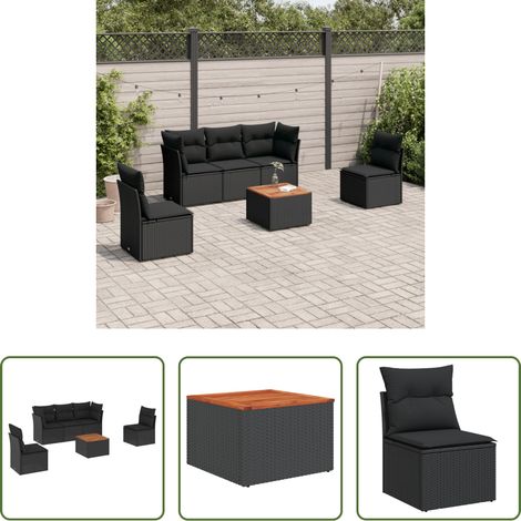 vidaXL Rattanmöbel - 6-tlg. Garten-Sofagarnitur mit Kissen Schwarz Poly Rattan (1/5)