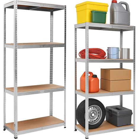 Étagère de rangement à 4 niveaux 174 x 80 x 40 cm, 150 kg, métal argenté (1/5)