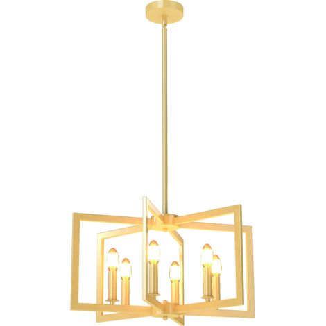 Lustre Rustique à 6 Lumières, Lampe de Suspension Géométrique à Hauteur Réglable, Accessoire Métallique pour Salle à Manger, Bronze Champagne (1/5)