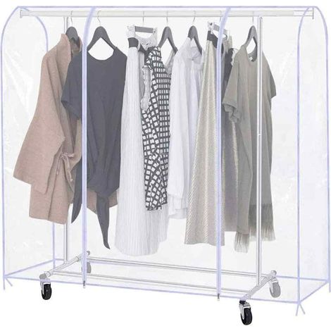 Grande housse de protection pour étendoir à vêtements,152x180x50 cm,plastique transparent imperméable,ouverture fermeture faciles (1/5)