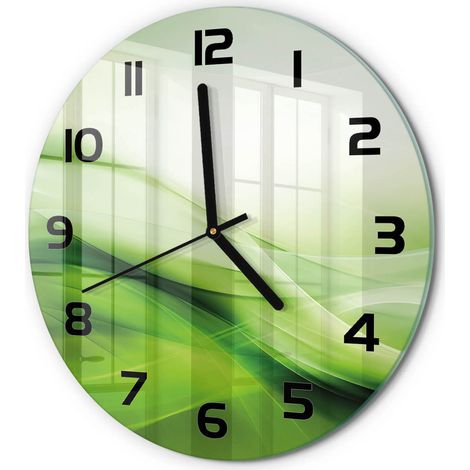 Horloge Murale Ronde Décoration Cuisine en Verre Trempé Silencieuse Moderne Arrière-plan de vagues vertes fi 30 cm (1/5)