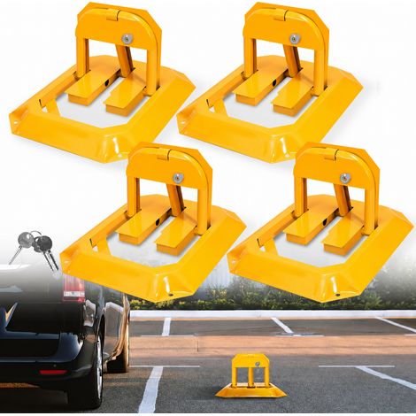Randaco Lot de 4 barrières de parking rabattables avec clés, arceaux métalliques jaunes