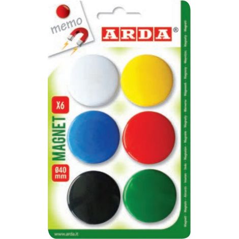 ARDA ACL03 magnete per frigorifero Plastica Colori assortiti Nero Blu Verde Rosso Bianco Giallo 6 pz