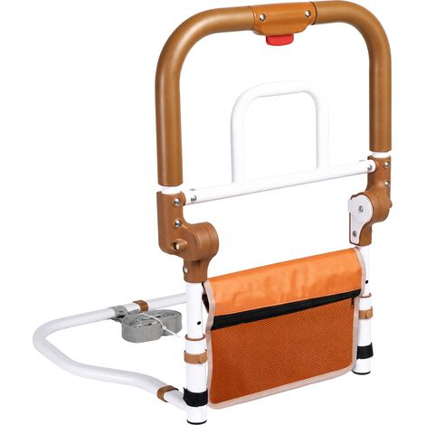 Levede Bed Rail Foldable 2 Handle Adjustable Height Non-Slip Grip Pocket Orange (1/5)