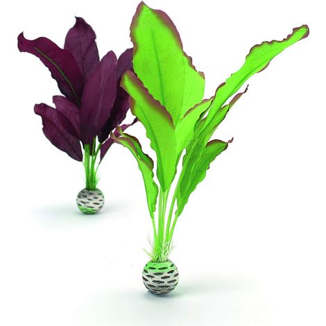 Fish Tank Decorations, Silk Plant Set With Weighted Balls (2 x Aquarium Plants, Green & Purple), Artificial Fish Tank Plants To Add Colour, Natural-Looking Aquarium Decor For Scenic Background (1/3)