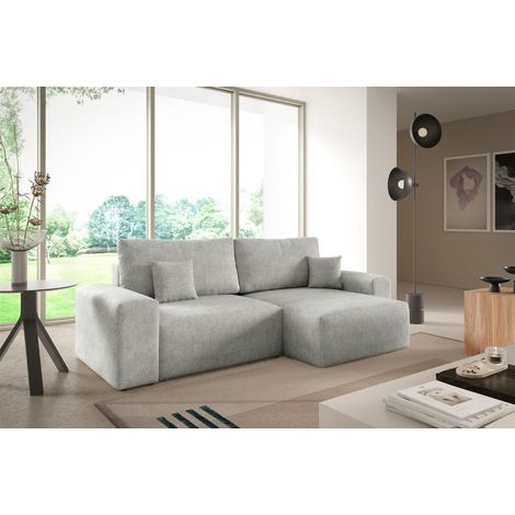 Ecksofa Schlafsofa Sofa ARONA XS in Stoff Centaur Hellgrau Ottomane Rechts