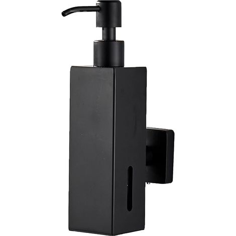 Distributeur de Savon Noir Mat Rechargeable à Fixation Murale, Distributeur de Savon pour Les Mains en Acier Inoxydable Transparent avec Pompe pour Salle de Bain, Cuisine, évier (carré, 200 (1/5)