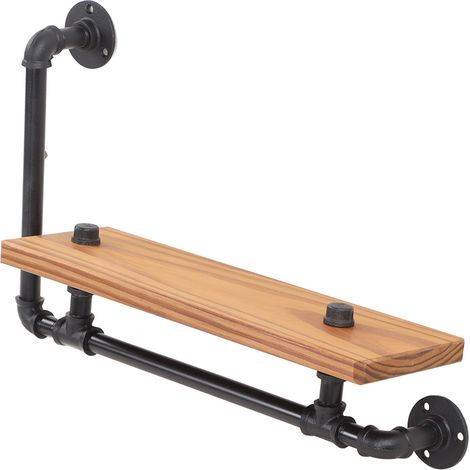 Étagère murale en bois et tube en fer forgé rétro, étagère flottante pour bar à domicile et cuisines, style coin. (1/5)