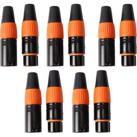 Connecteur XLR équilibré 10 pièces – 5 fiches mâles 5 femelles 3 broches dorées, adaptateur audio pro pour enceintes, amplificateurs et microphones. (1/5)
