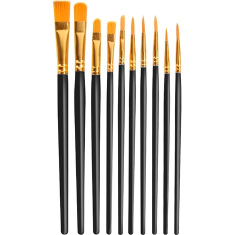 Brush Set - 10 Piece Painting Brushes - Nylon Bristles - Plastic Handle - For Acrylic Watercolor Oil Painting - Beginners and Professionals (1/3)
